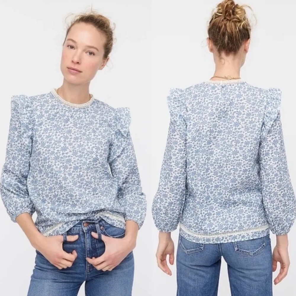 J.Crew Flutter Sleeve Shadow Stripe Floral Blouse